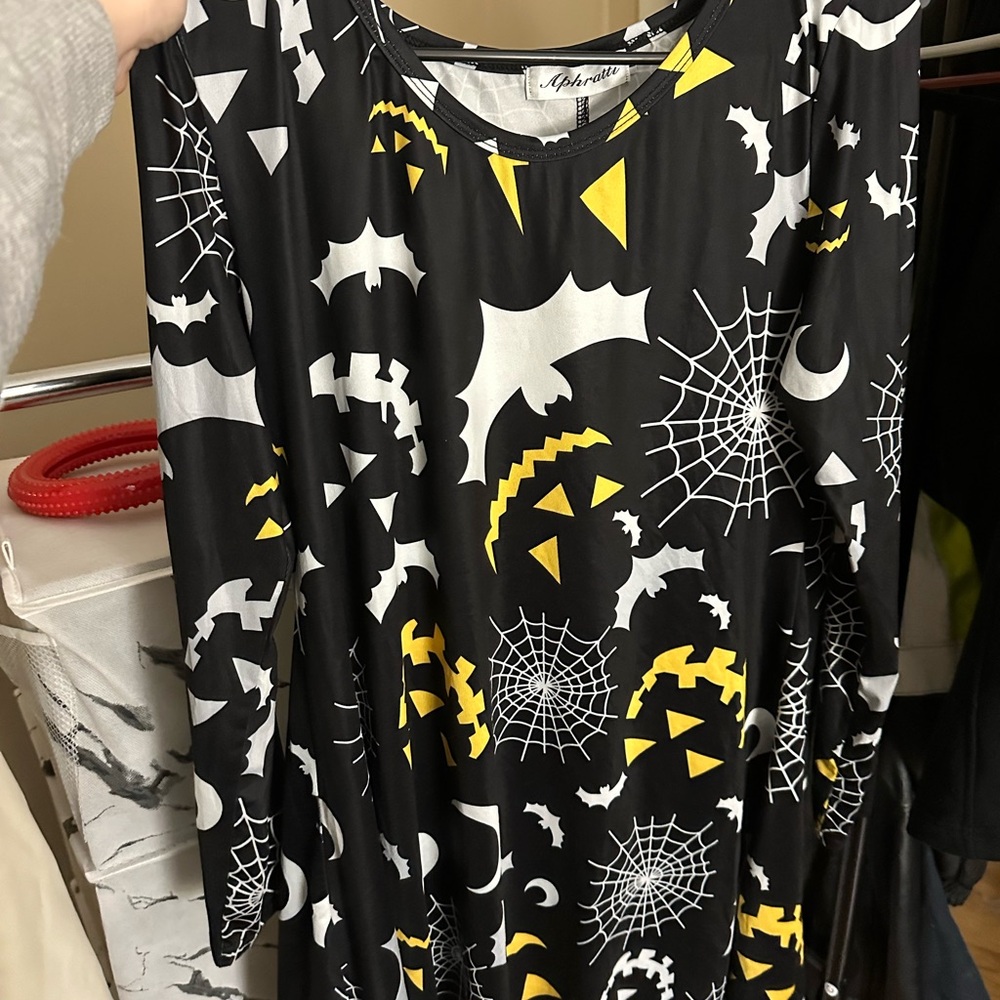 Black Halloween Themed Dress with White and Yellow Patterns